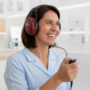 Une femme fait un test auditif